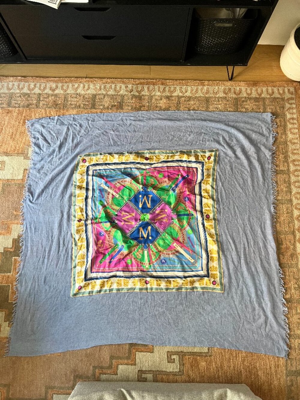 Multicolor Baroque Jewel Belt Crown Print Square Scarf
